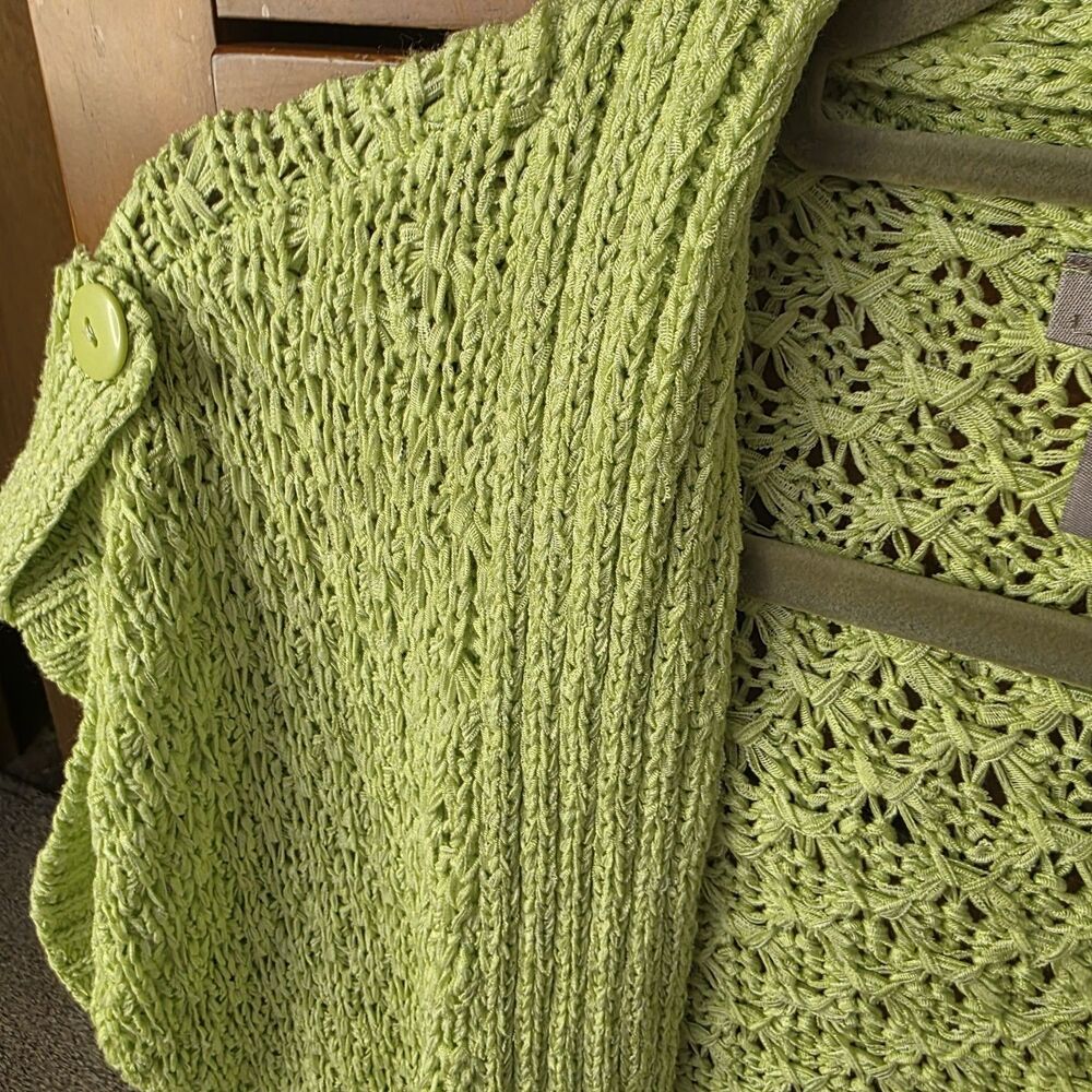 Chico’s Cardigan Size 1 (Medium) Short Sleeve Open Front Lime Green Open Knit - Picture 6 of 8